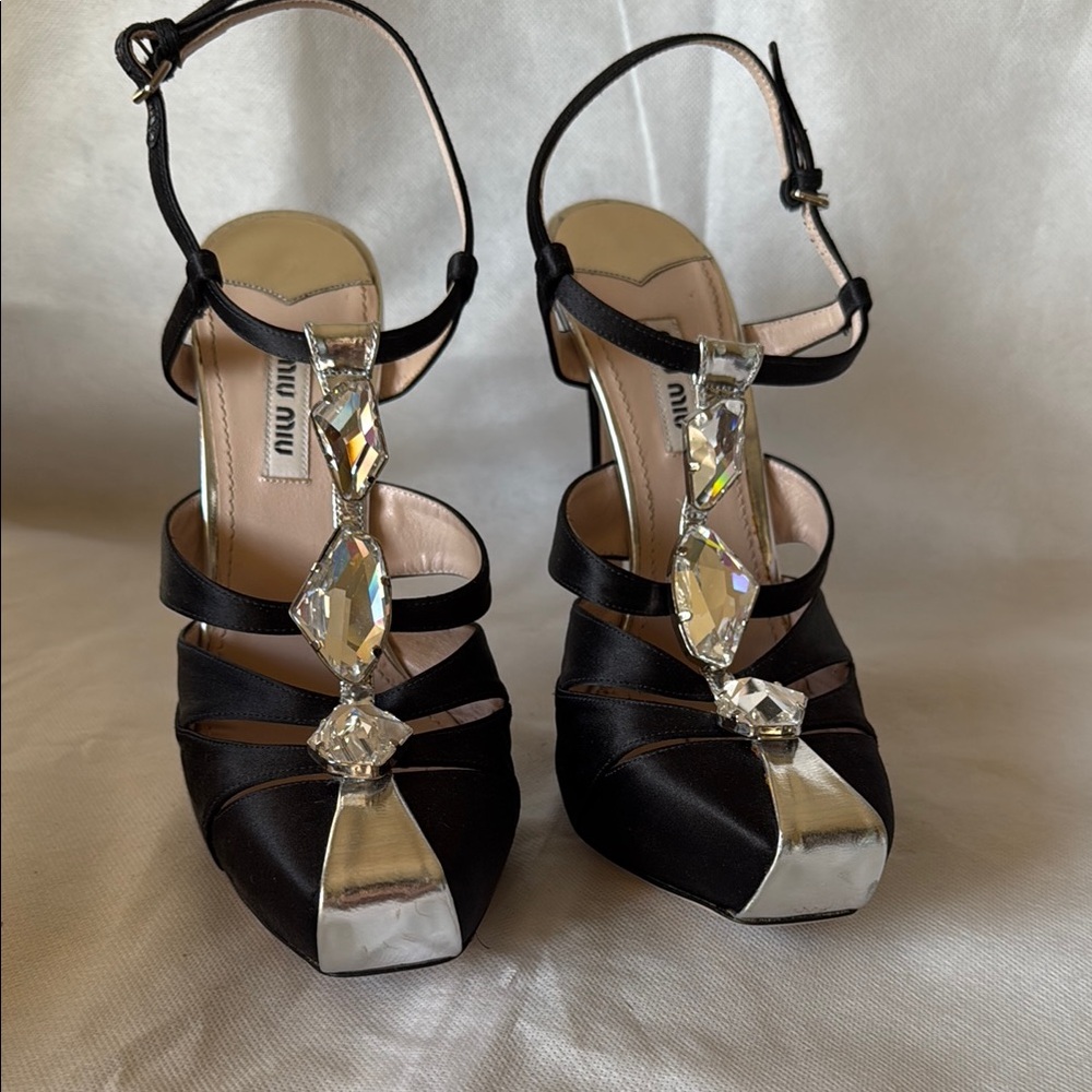 Miu Miu Black and Silver Stiletto Heels